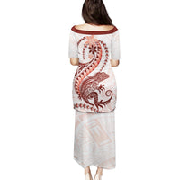 Red Maori Tuatara Family Matching Puletasi and Hawaiian Shirt Luxury Pastel Pattern LT01 - Polynesian Pride