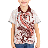 Red Maori Tuatara Family Matching Puletasi and Hawaiian Shirt Luxury Pastel Pattern LT01 Son's Shirt Red - Polynesian Pride