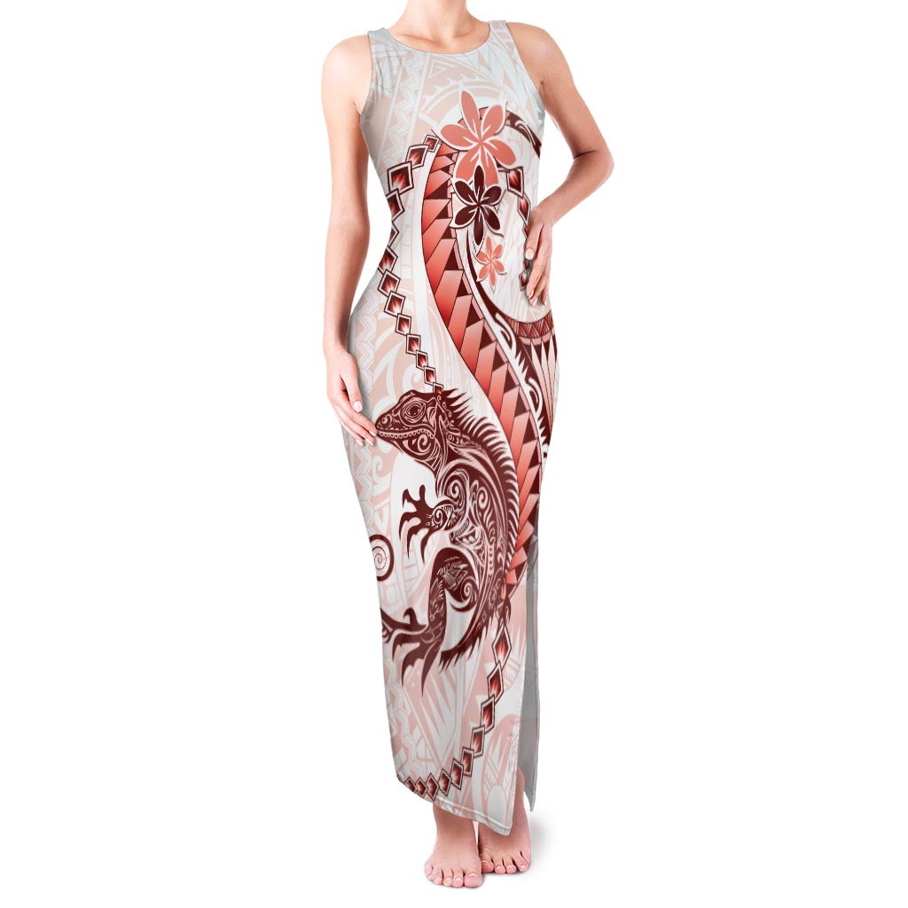 Red Maori Tuatara Family Matching Tank Maxi Dress and Hawaiian Shirt Luxury Pastel Pattern