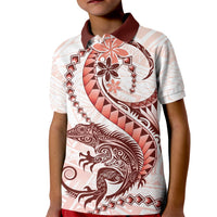 Red Maori Tuatara Kid Polo Shirt Luxury Pastel Pattern