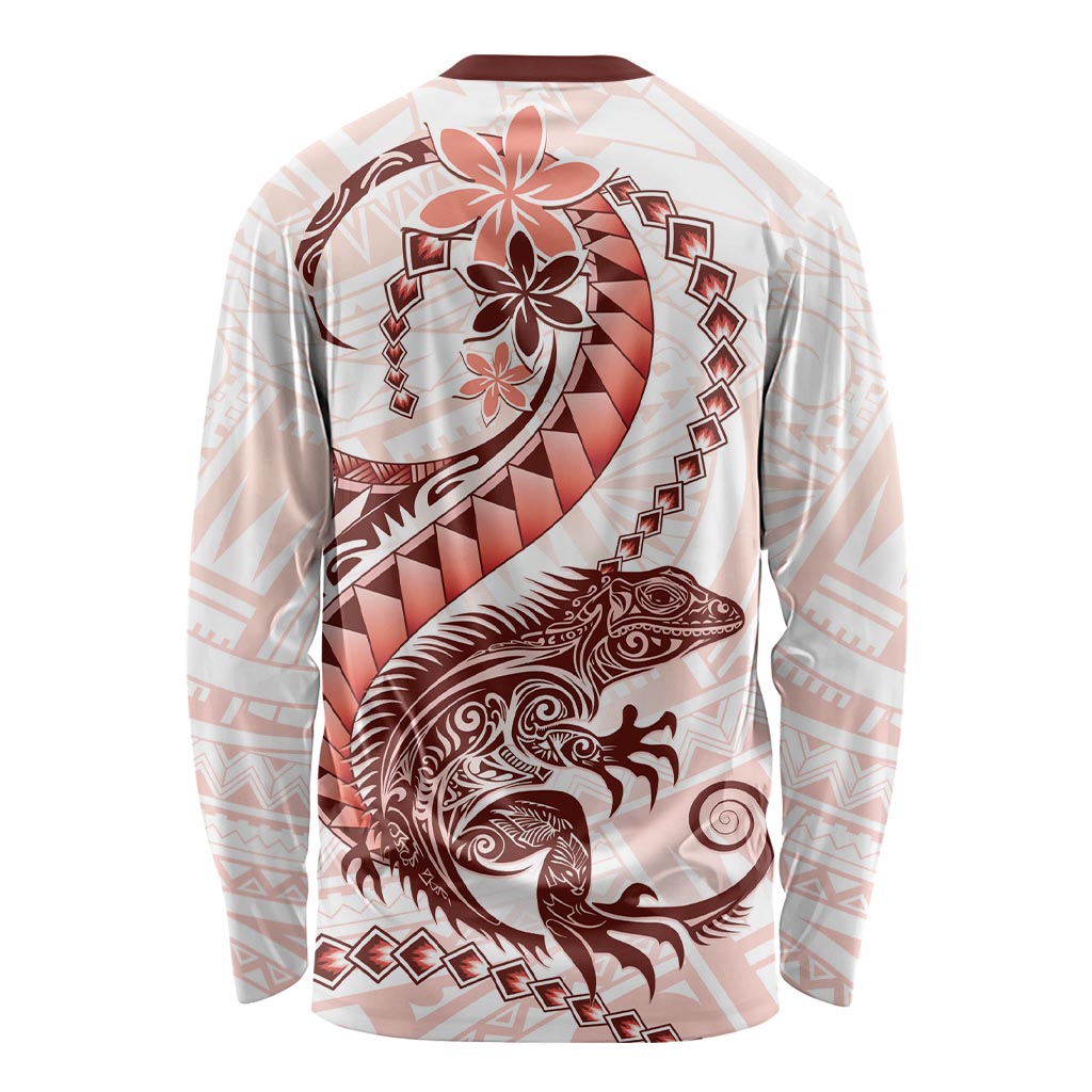 Red Maori Tuatara Long Sleeve Shirt Luxury Pastel Pattern LT01 - Polynesian Pride