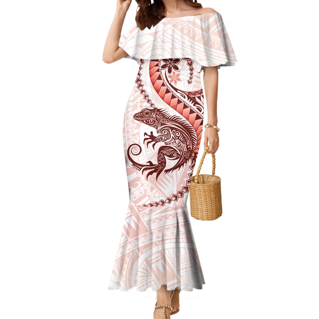 Red Maori Tuatara Mermaid Dress Luxury Pastel Pattern LT01 Women Red - Polynesian Pride