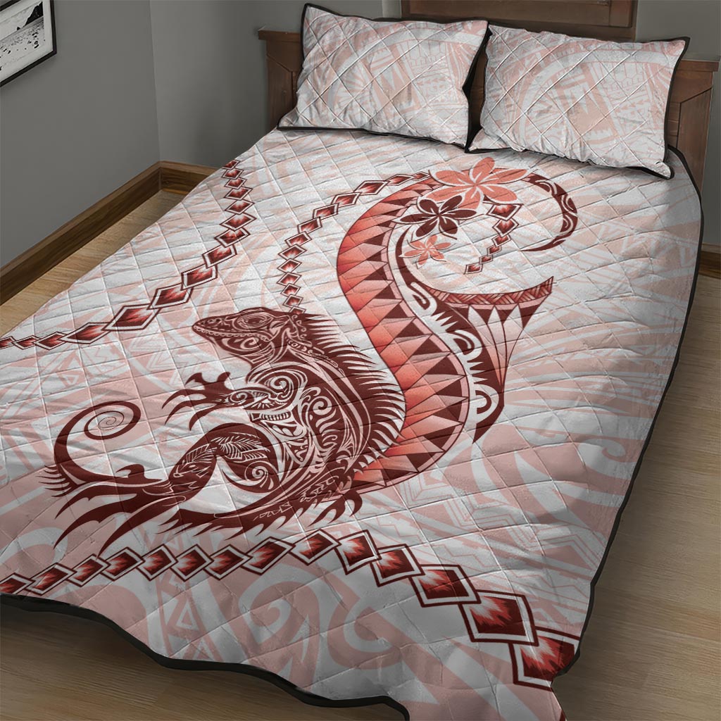 Red Maori Tuatara Quilt Bed Set Luxury Pastel Pattern