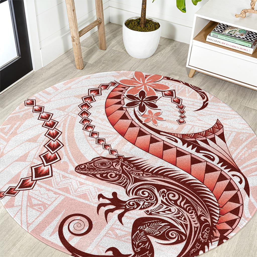Red Maori Tuatara Round Carpet Luxury Pastel Pattern LT01 Red - Polynesian Pride