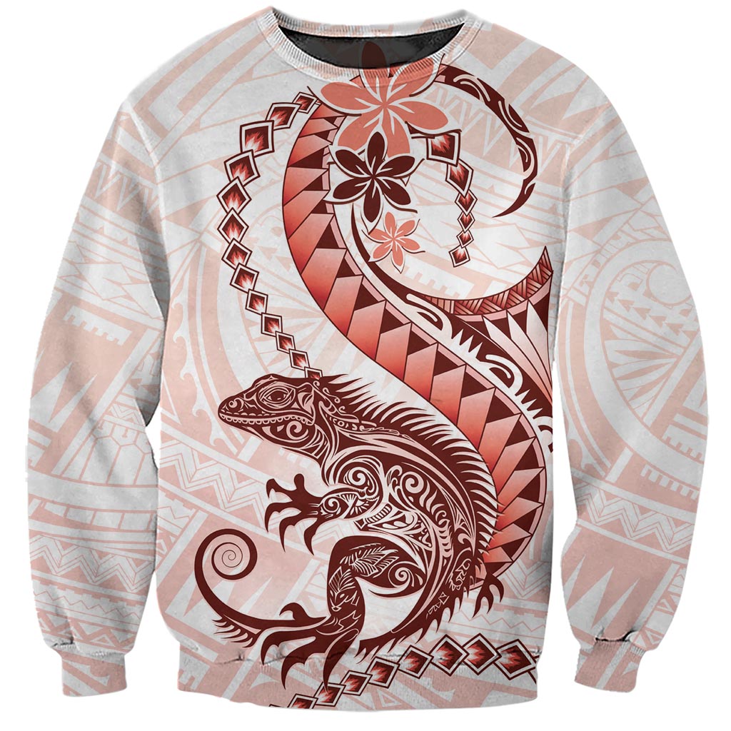 Red Maori Tuatara Sweatshirt Luxury Pastel Pattern LT01 Unisex Red - Polynesian Pride
