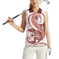 Red Maori Tuatara Women Sleeveless Polo Shirt Luxury Pastel Pattern