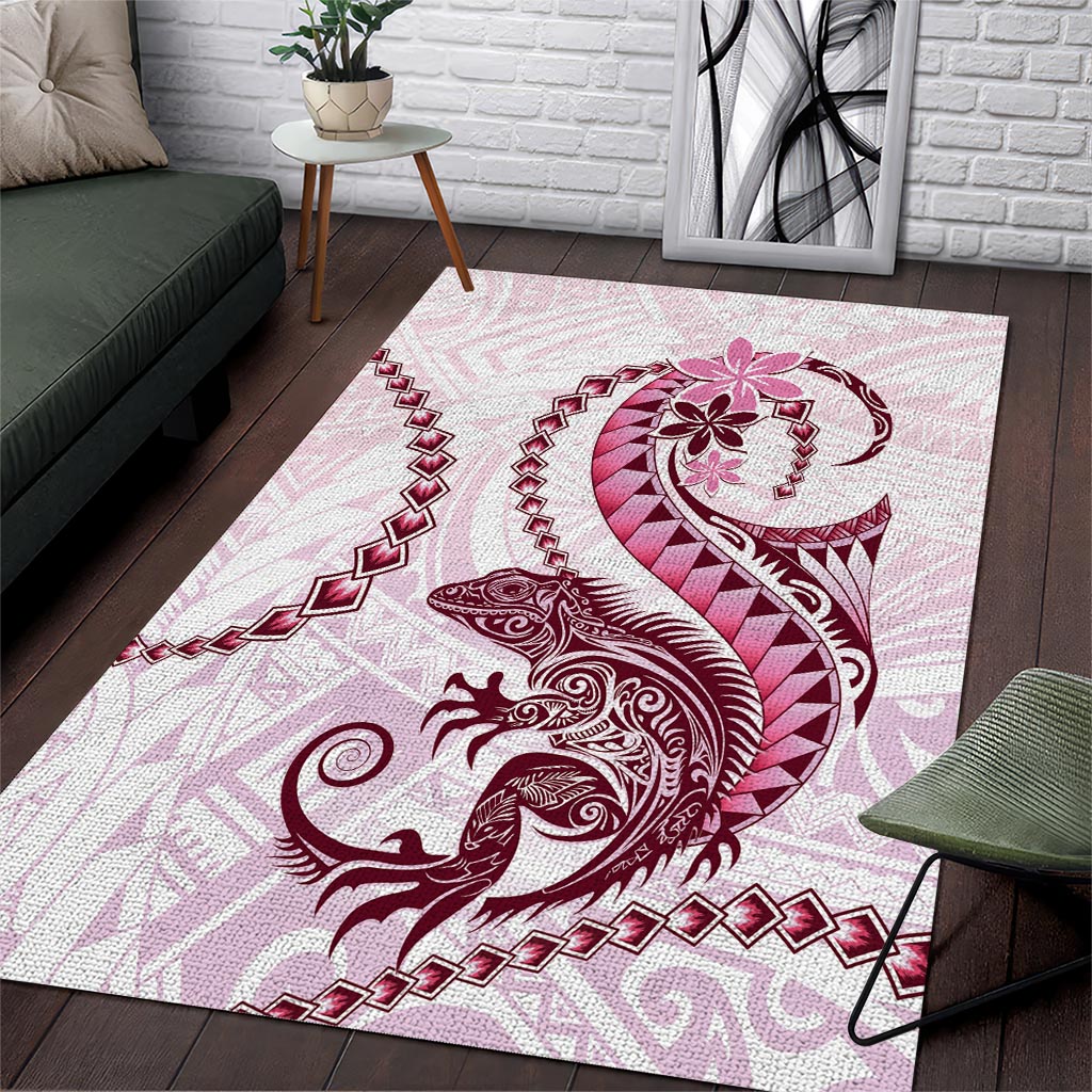 Pink Maori Tuatara Area Rug Luxury Pastel Pattern LT01 Pink - Polynesian Pride