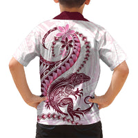 Pink Maori Tuatara Family Matching Short Sleeve Bodycon Dress and Hawaiian Shirt Luxury Pastel Pattern