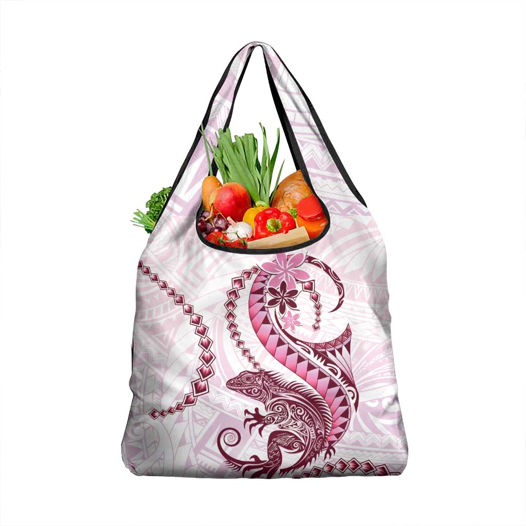 Pink Maori Tuatara Grocery Bag Luxury Pastel Pattern LT01 1-pack One Size Pink - Polynesian Pride