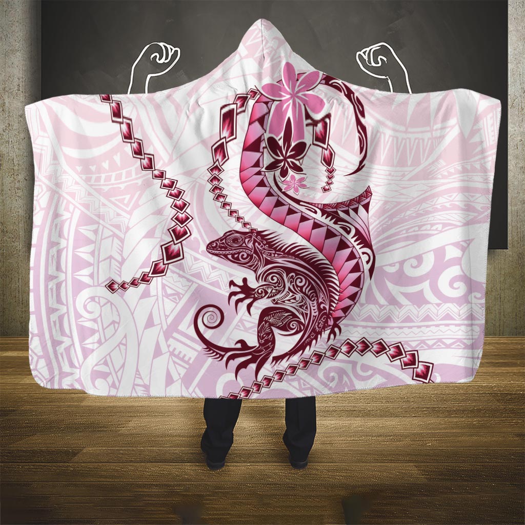 Pink Maori Tuatara Hooded Blanket Luxury Pastel Pattern LT01 One Size Pink - Polynesian Pride