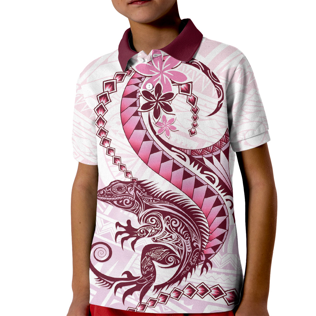 Pink Maori Tuatara Kid Polo Shirt Luxury Pastel Pattern