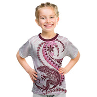 Pink Maori Tuatara Kid T Shirt Luxury Pastel Pattern