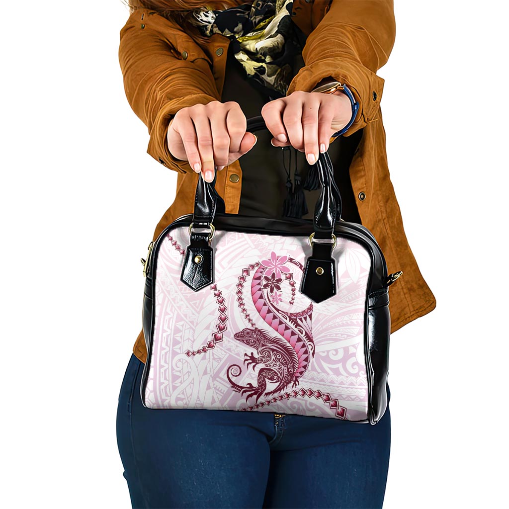 Pink Maori Tuatara Shoulder Handbag Luxury Pastel Pattern LT01 One Size Pink - Polynesian Pride