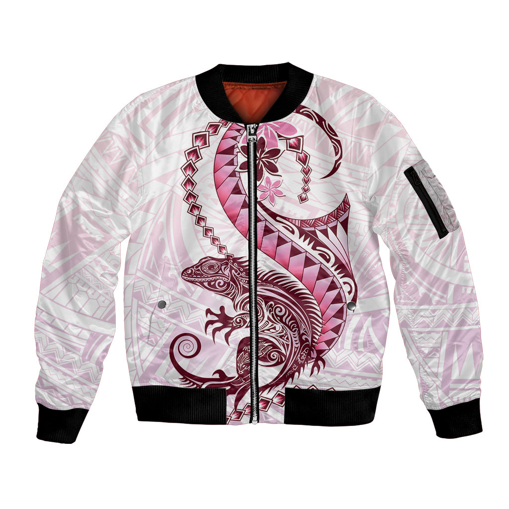 Pink Maori Tuatara Sleeve Zip Bomber Jacket Luxury Pastel Pattern LT01 Unisex Pink - Polynesian Pride
