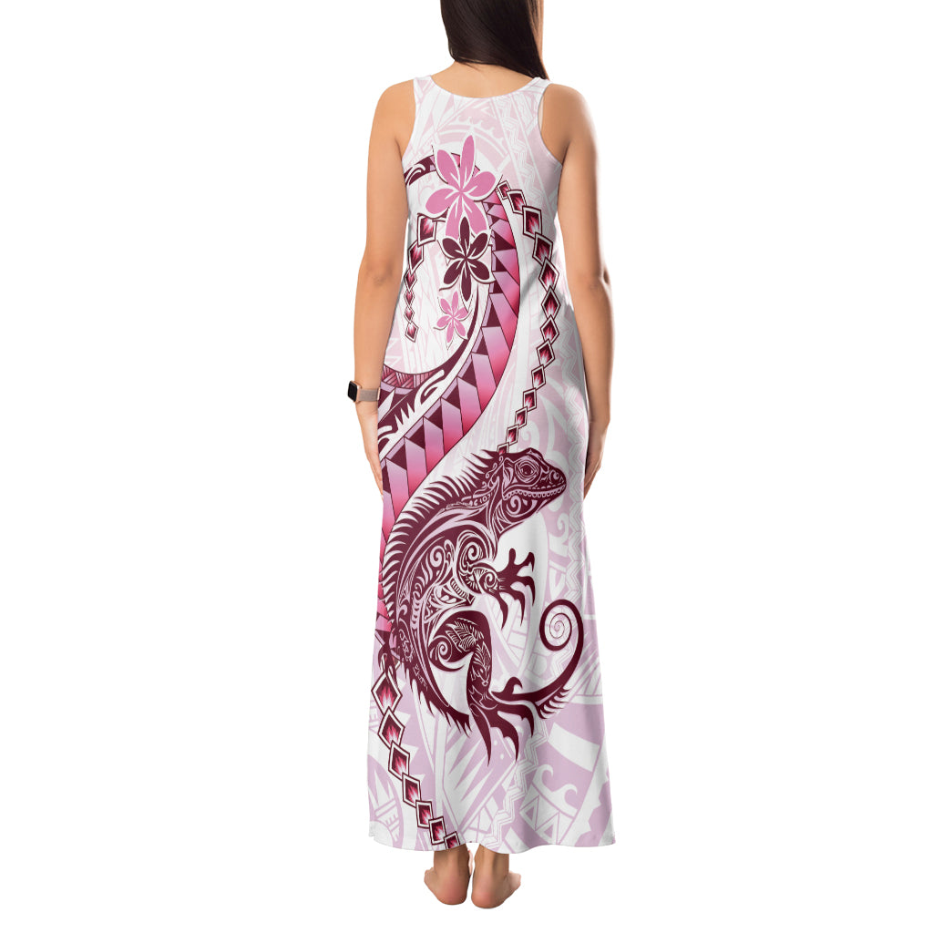 Pink Maori Tuatara Tank Maxi Dress Luxury Pastel Pattern