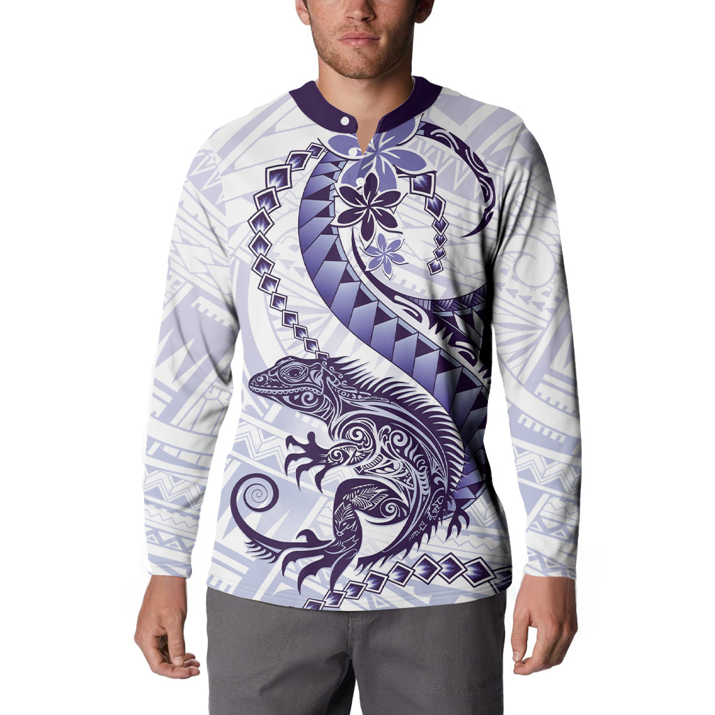 Purple Maori Tuatara Button Sweatshirt Luxury Pastel Pattern