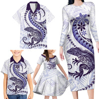 Purple Maori Tuatara Family Matching Long Sleeve Bodycon Dress and Hawaiian Shirt Luxury Pastel Pattern LT01 - Polynesian Pride