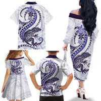 Purple Maori Tuatara Family Matching Off The Shoulder Long Sleeve Dress and Hawaiian Shirt Luxury Pastel Pattern LT01 - Polynesian Pride