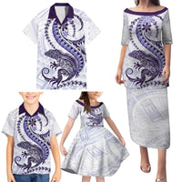 Purple Maori Tuatara Family Matching Puletasi and Hawaiian Shirt Luxury Pastel Pattern