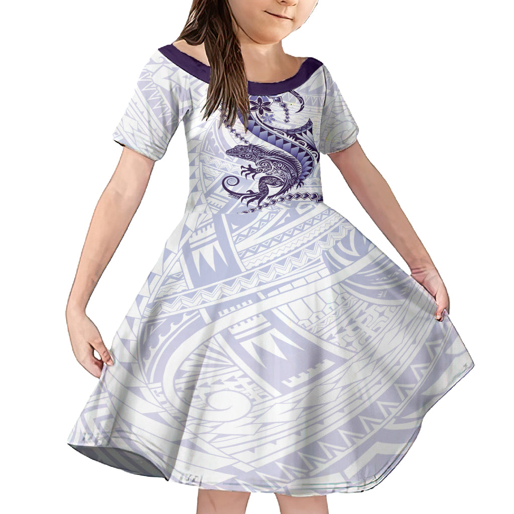 Purple Maori Tuatara Kid Short Sleeve Dress Luxury Pastel Pattern LT01 KID Purple - Polynesian Pride