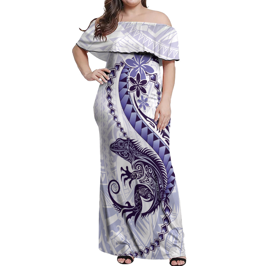Purple Maori Tuatara Off Shoulder Maxi Dress Luxury Pastel Pattern LT01 Women Purple - Polynesian Pride