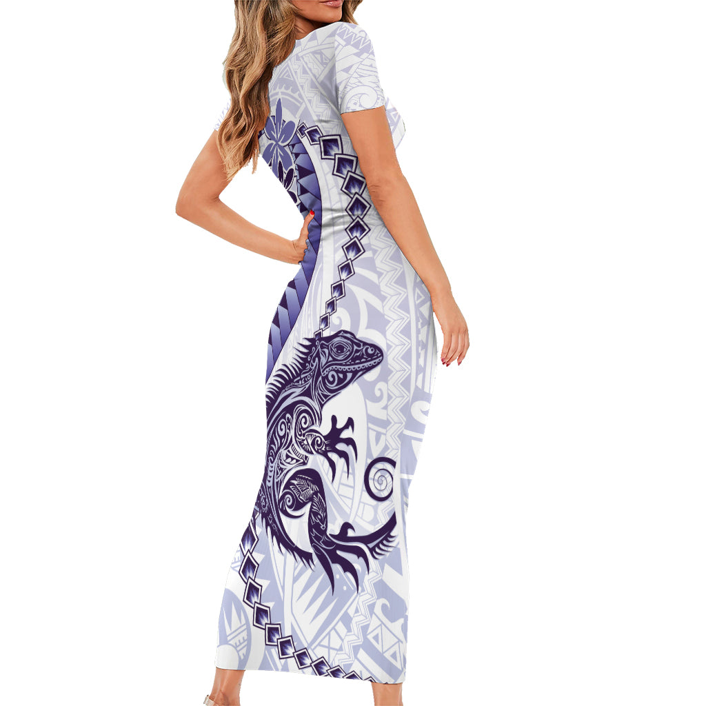 Purple Maori Tuatara Short Sleeve Bodycon Dress Luxury Pastel Pattern