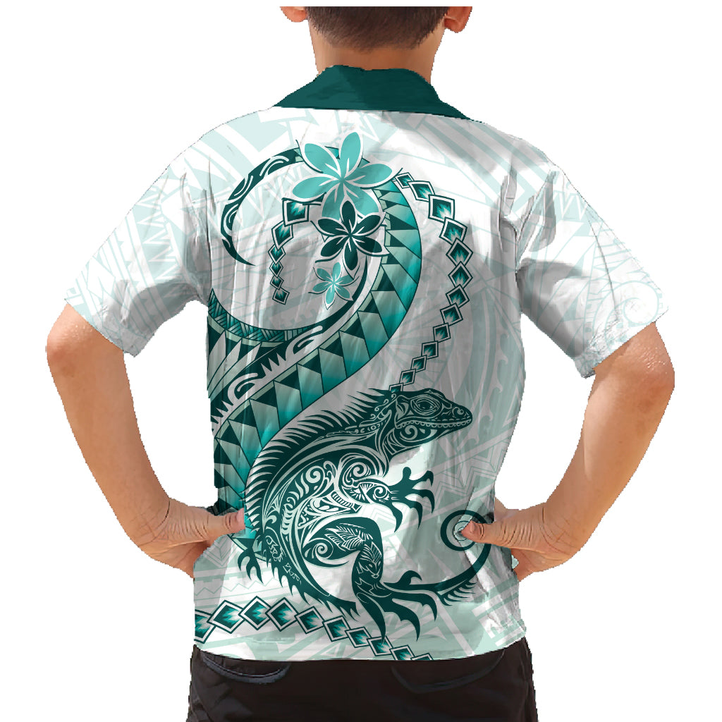 Teal Maori Tuatara Family Matching Mermaid Dress and Hawaiian Shirt Luxury Pastel Pattern LT01 - Polynesian Pride