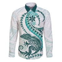 Teal Maori Tuatara Family Matching Mermaid Dress and Hawaiian Shirt Luxury Pastel Pattern LT01 Dad's Shirt - Long Sleeve Teal - Polynesian Pride