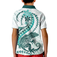 Teal Maori Tuatara Kid Polo Shirt Luxury Pastel Pattern