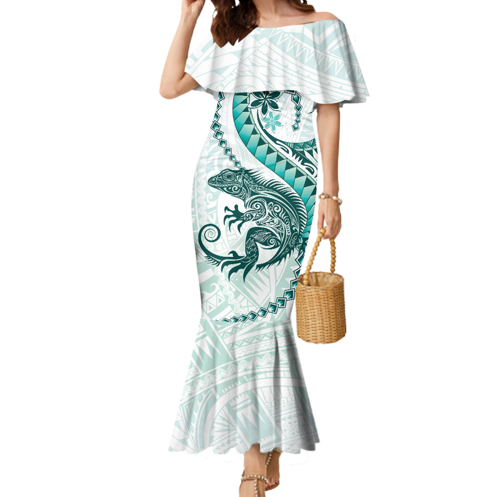 Teal Maori Tuatara Mermaid Dress Luxury Pastel Pattern LT01 Women Teal - Polynesian Pride