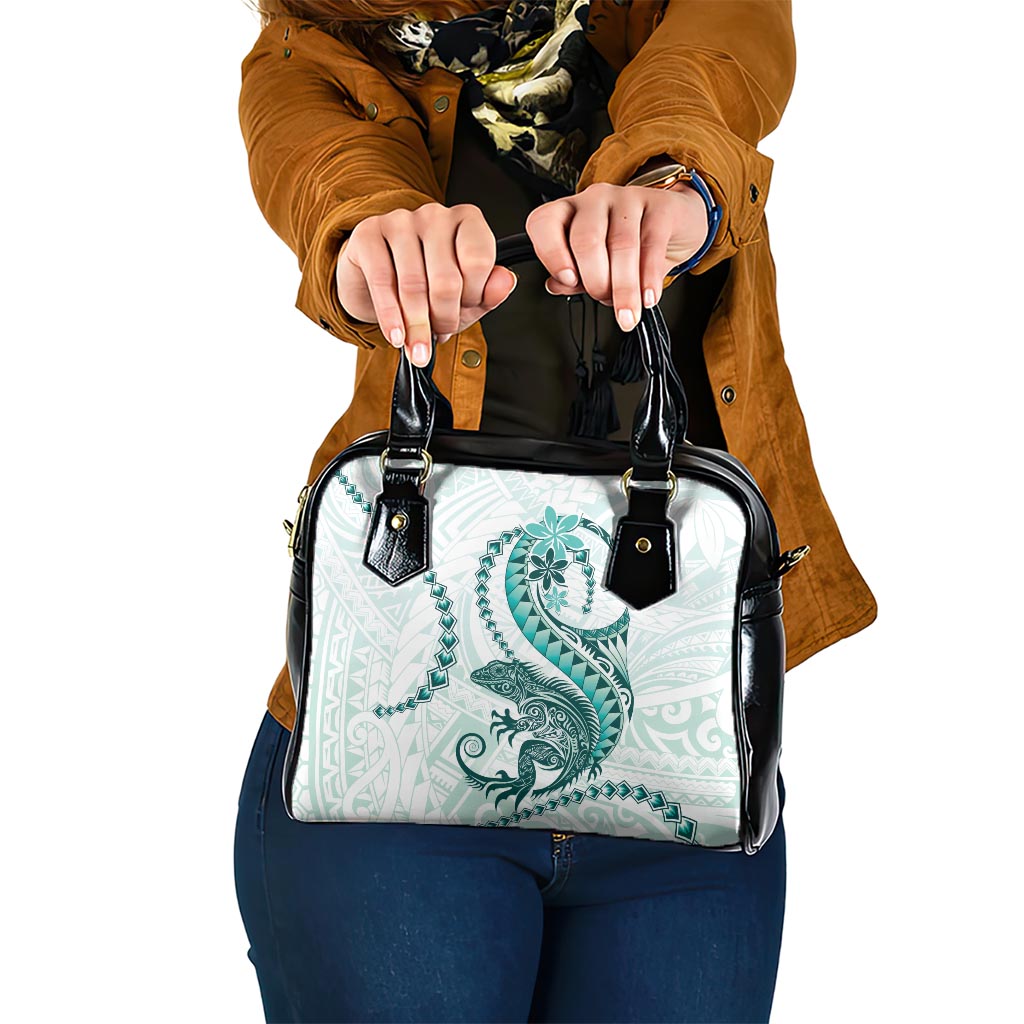 Teal Maori Tuatara Shoulder Handbag Luxury Pastel Pattern LT01 One Size Teal - Polynesian Pride