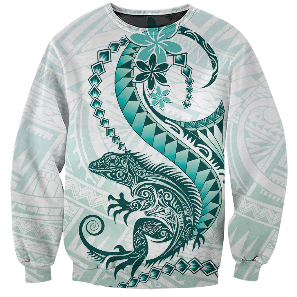 Teal Maori Tuatara Sweatshirt Luxury Pastel Pattern LT01 Unisex Teal - Polynesian Pride