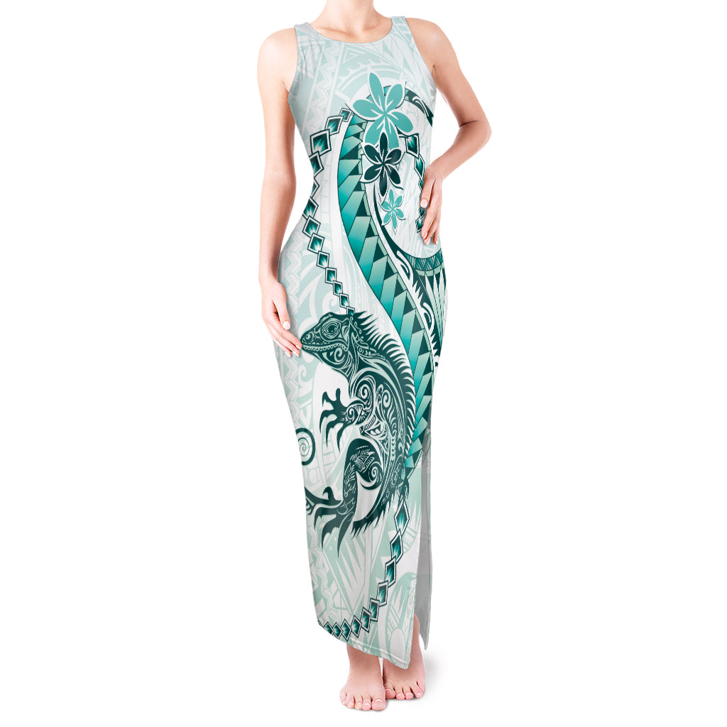Teal Maori Tuatara Tank Maxi Dress Luxury Pastel Pattern LT01 Women Teal - Polynesian Pride