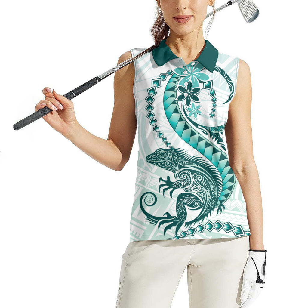 Teal Maori Tuatara Women Sleeveless Polo Shirt Luxury Pastel Pattern