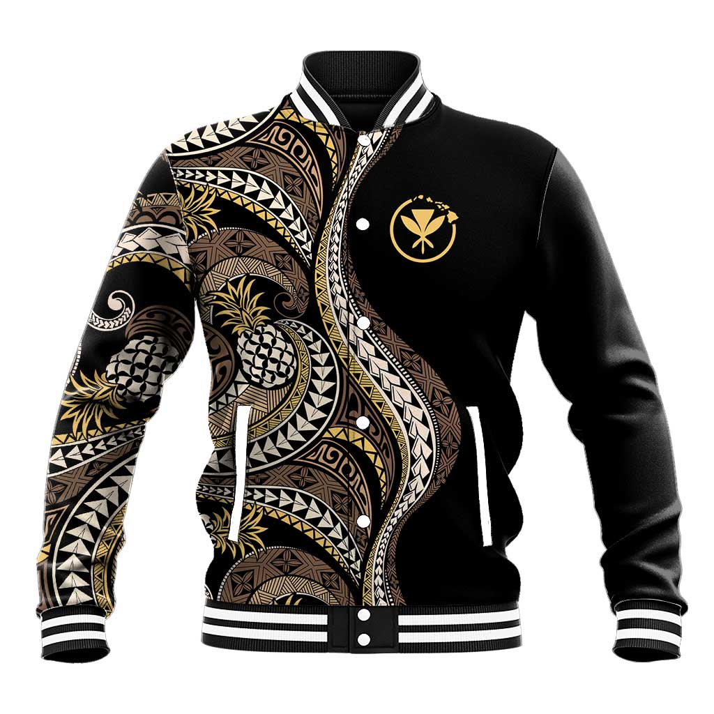 Hawaii Pineapple Brown Tribal Pattern Baseball Jacket - Polynesian Pride