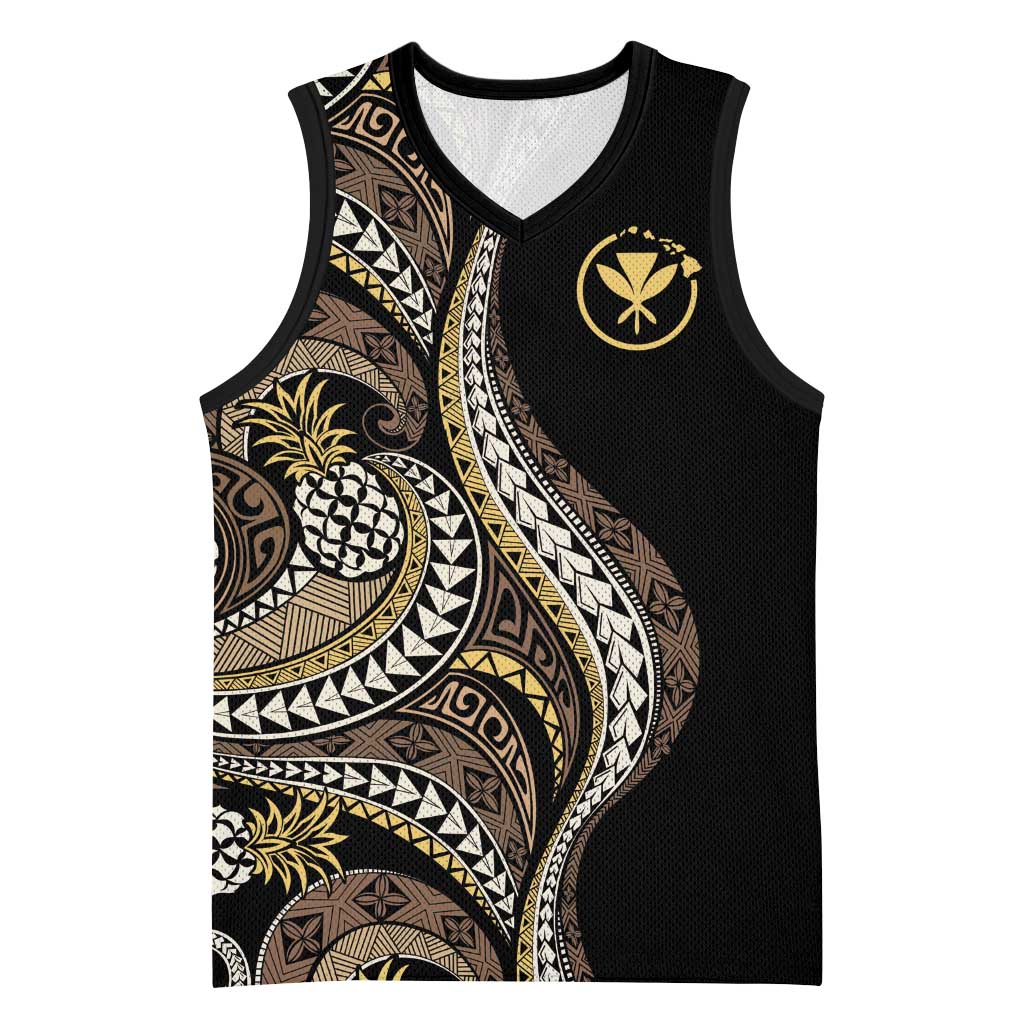 Hawaii Pineapple Brown Tribal Pattern Basketball Jersey - Polynesian Pride