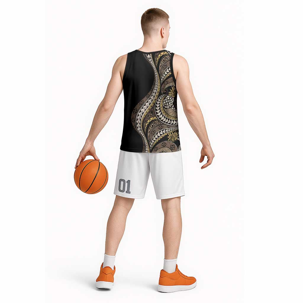Hawaii Pineapple Brown Tribal Pattern Basketball Jersey - Polynesian Pride