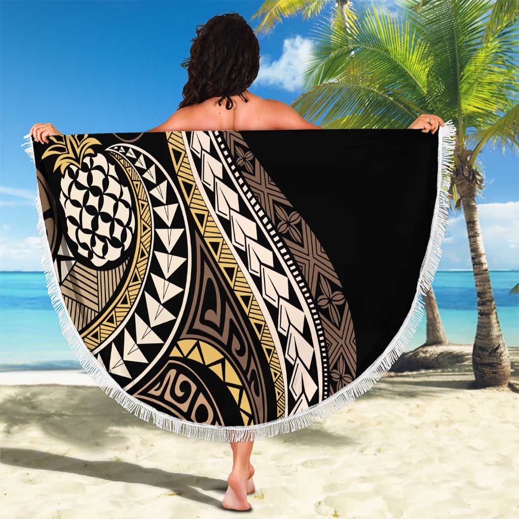 Hawaii Pineapple Brown Tribal Pattern Beach Blanket LT01 - Polynesian Pride