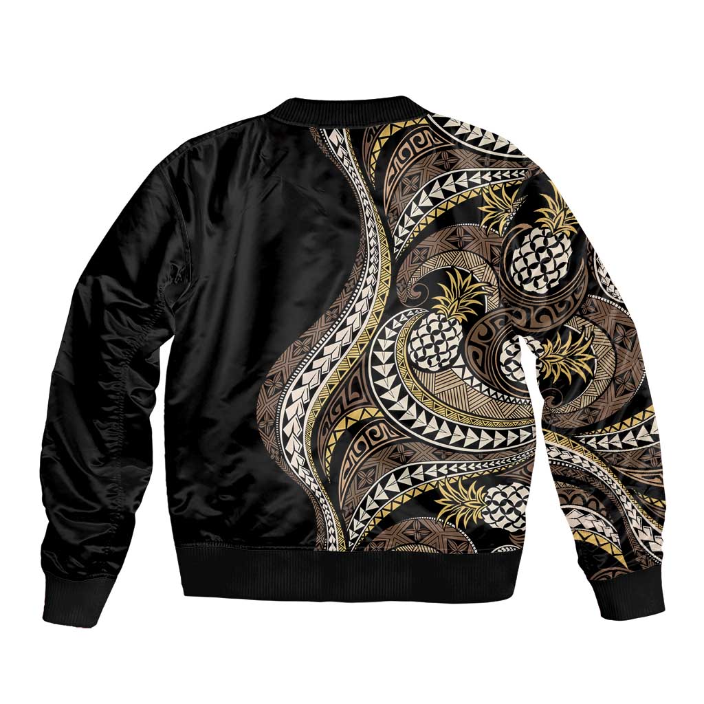 Hawaii Pineapple Brown Tribal Pattern Bomber Jacket LT01 - Polynesian Pride