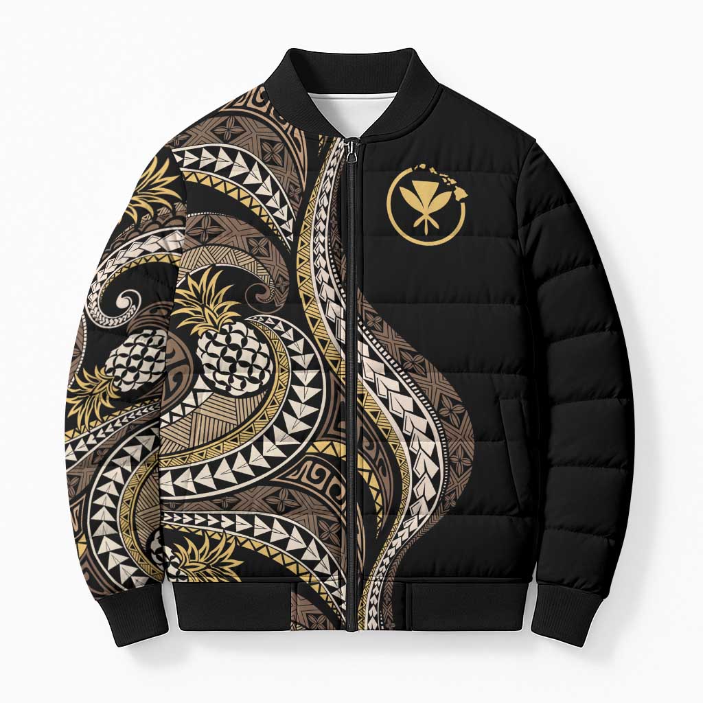 Hawaii Pineapple Brown Tribal Pattern Bomber Puffer Jacket - Polynesian Pride