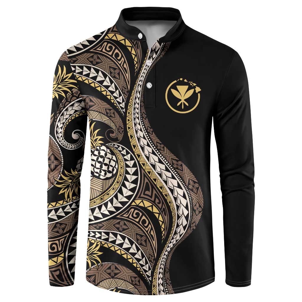 Hawaii Pineapple Brown Tribal Pattern Button Sweatshirt - Polynesian Pride