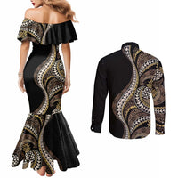 Hawaii Pineapple Brown Tribal Pattern Couples Matching Mermaid Dress and Long Sleeve Button Shirt LT01 - Polynesian Pride
