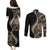 Hawaii Pineapple Brown Tribal Pattern Couples Matching Puletasi and Long Sleeve Button Shirt - Polynesian Pride