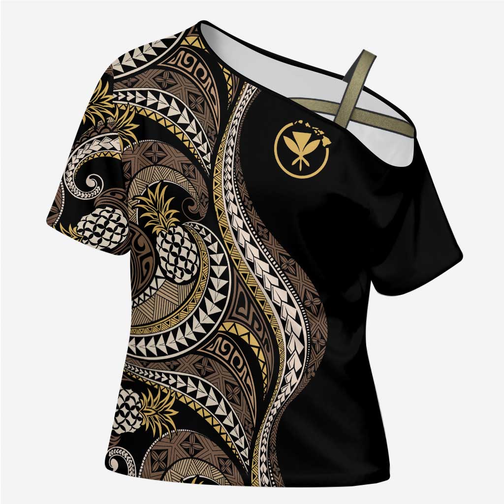 Hawaii Pineapple Brown Tribal Pattern Cross Shoulder Shirt - Polynesian Pride