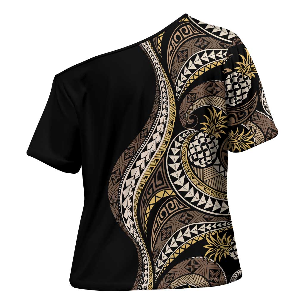 Hawaii Pineapple Brown Tribal Pattern Cross Shoulder Shirt - Polynesian Pride