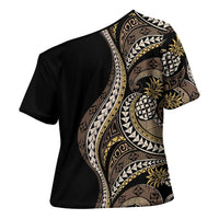 Hawaii Pineapple Brown Tribal Pattern Cross Shoulder Shirt - Polynesian Pride