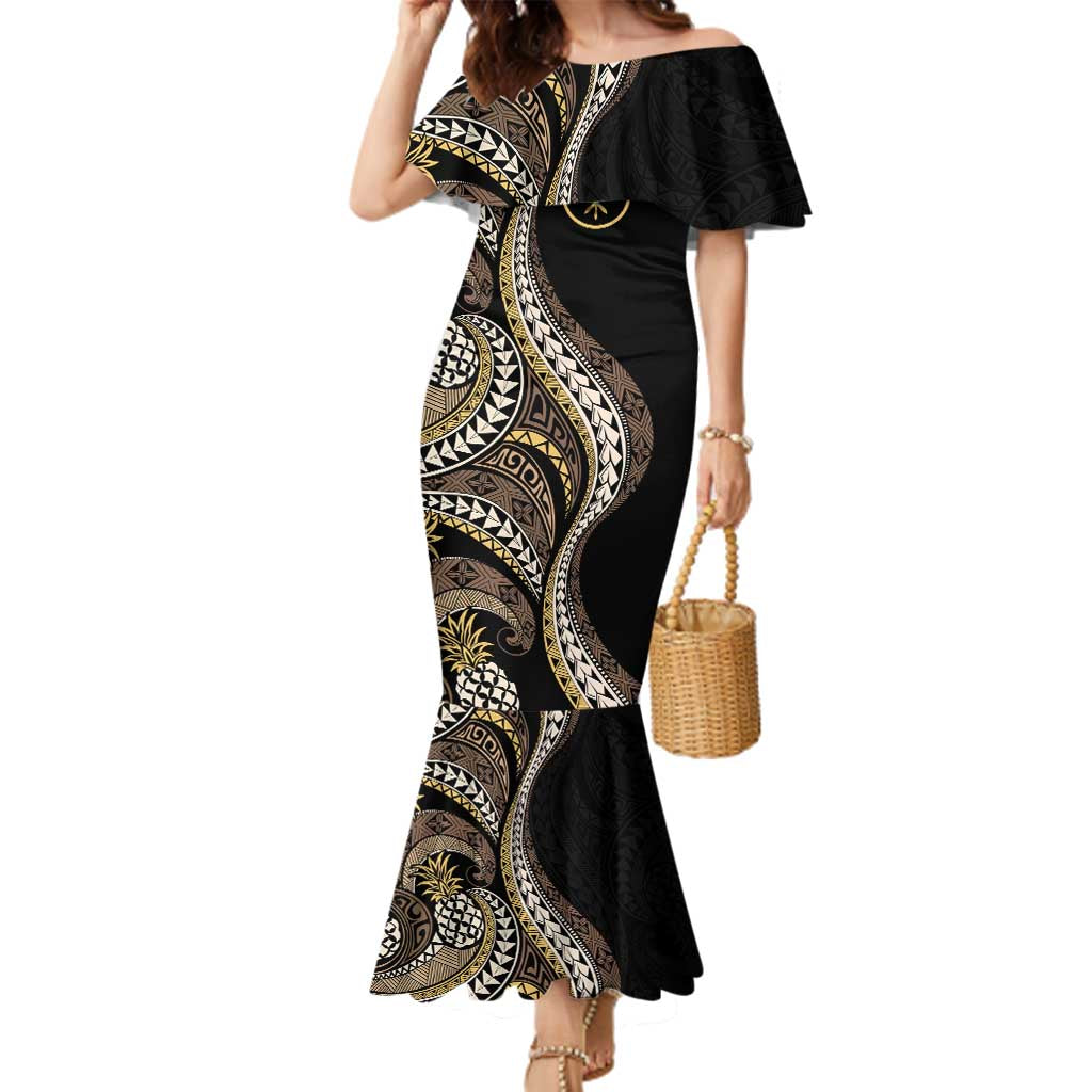 Hawaii Pineapple Brown Tribal Pattern Family Matching Mermaid Dress and Hawaiian Shirt - Polynesian Pride