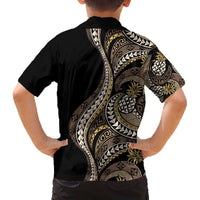 Hawaii Pineapple Brown Tribal Pattern Family Matching Off The Shoulder Long Sleeve Dress and Hawaiian Shirt - Polynesian Pride