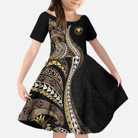 Hawaii Pineapple Brown Tribal Pattern Family Matching Off Shoulder Maxi Dress and Hawaiian Shirt LT01 Daughter's Dress Brown - Polynesian Pride