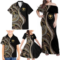 Hawaii Pineapple Brown Tribal Pattern Family Matching Off Shoulder Maxi Dress and Hawaiian Shirt LT01 - Polynesian Pride